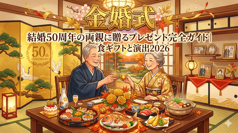 金婚式プレゼント完全ガイド｜結婚50周年の両親に贈る食ギフトと演出2026