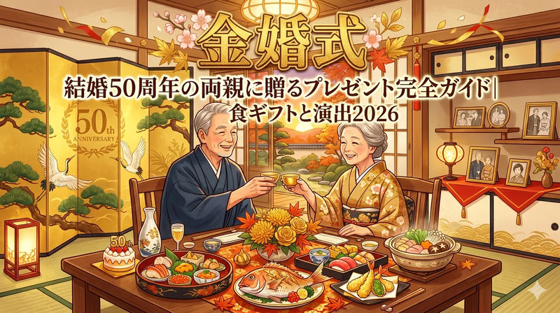 金婚式プレゼント完全ガイド｜結婚50周年の両親に贈る食ギフトと演出2026