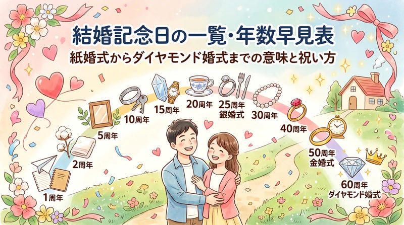 結婚記念日の一覧・年数早見表｜紙婚式からダイヤモンド婚式までの意味と祝い方